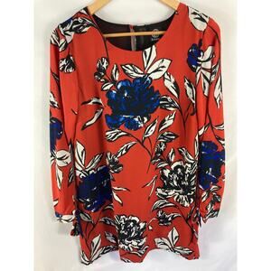Bobeau Red Floral Print Long Sleeve Dress Size Medium